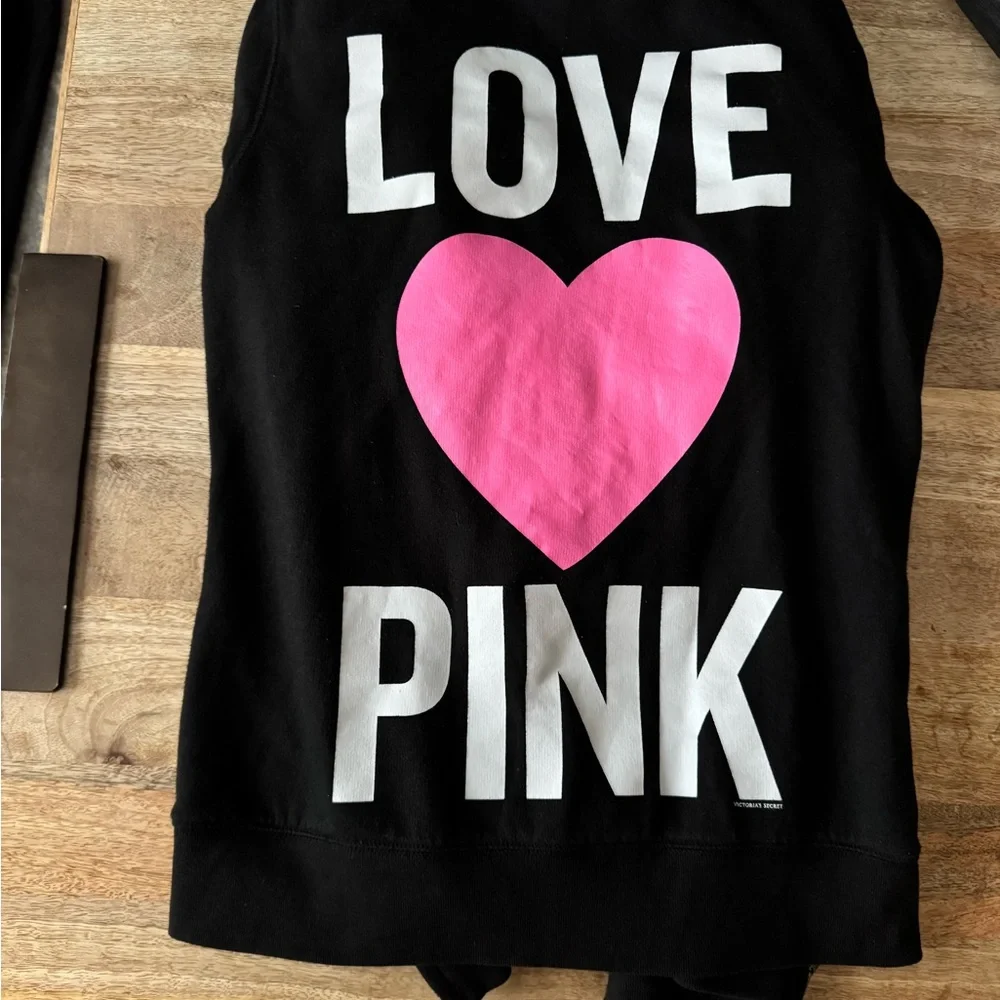 PINK Victoria's Secret Black Cotton Sweatsuit. Pants and zip jacket together. - Picture 1 of 7